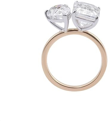 Skcess Goldring Damen 585 Echtgold 14K Damenring Weiß Moissanit Rechteck, Ring mit Rechteckigem und Birnenförmigem Moissanit Ring Damen Größe 63 (20.1)