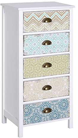 HOMCOM Cómoda de Dormitorio Cajonera 5 Cajones 46x34x97,5 cm Multicolor