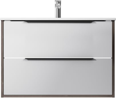AM.PM Waschbeckenunterschrank Hängend mit Waschbecken, Badezimmerschrank, Badmöbel Set für Badezimmer, Badschrank, Waschtischunterschrank mit 2 Schubladen, 80 cm, Weiß glänzend