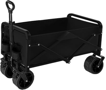 Bollerwagen Faltbar Heavy Duty Strandwagen Klappbar Gartenwagen Rollsitz Handwagen Klappbar Mit Verstellbarem Griff, Geländegängige Räder, Für Gartenarbeit Einkaufen(/Black)