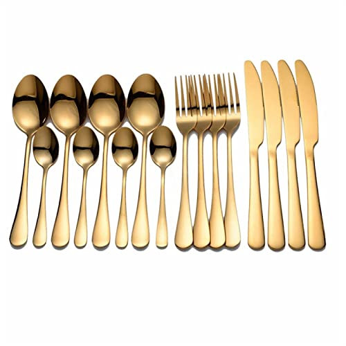 YIHANSS Bestecksets, silbernes Geschirrset, Edelstahl-Besteckset, 16-teilig, Küchengeschirrset, Stahlgabeln, Messer, Löffel, Western-Edelstahl (Gold) (Gold, Silber)