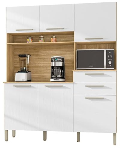 Buffet de Cuisine 6 Portes 2 Tiroirs Chêne et Blanc L 160.7 H 196 P 38.8 cm