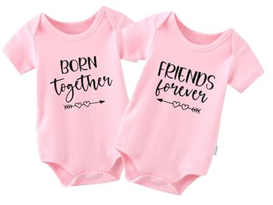 QIANWANYI Baby Zwillinges Baby Bodys Born Together Friends Forever Neugeborenen Strampler Jungen Mädchen Geschenk Zwillinge Babybekleidung