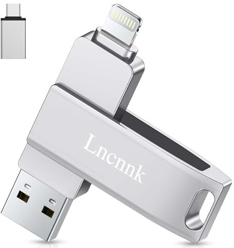 Lncnnk MFi Certificate Chiavetta iPhone 256GB, Memoria Esterna per scaricare foto,Pen Drive USB C 3.0,Photo Stick, 3 in 1 USB Stick per IOS/iPad/Android/PC(Foto/Video/Backup Automatico),Argento chiaro