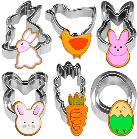 18 Pieces Easter Cookie Cutter Set - Bunny, Bunny Face, Rabbit, Egg, Chick, Carrot - Stainless Steel Easter Cookie Cutters - Large Cookie Cutters for Spring Holiday Baking