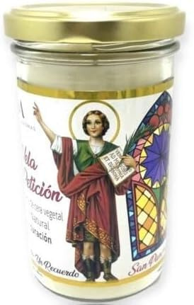 Candela Devozionale di SAN PANCRACIO. Velone di San Pancracio. Richiesta di salute, Benessere e lavoro. Realizzato da artigiani in Spagna.