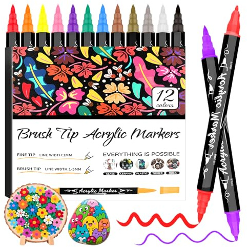Funnasting Acrylic Paint Pens for Rock Painting, 12 Colors Paint Marker Pens, Art Pens for Glass, Stones, Wood, Drawing Pens for Christmas Easter Egg
