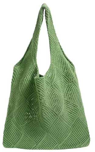 Augesak Gehäkelte Strandtasche Damen, Häkeltasche Strandtasche, Gestrickte Umhängetasche Sommer, Leichte Strick Tote Tasche, Beach Bag Netz für Urlaub Reisen Strand Frühling Sommer und Alltag