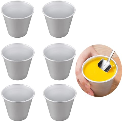 MGGi 6 Packs Popover Pan, Aluminium Pudding Tin Cup Baking Maker, Individual Muffin Chocolate Molten Brownie Tumbler Raspberry Souffle Cupcake Moulds - Round-Pudding 3x 2.2