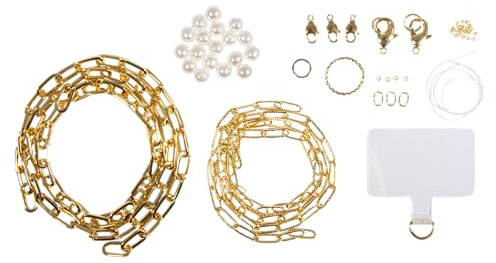 Rayher Bastelpackung Handykette, Click & Match, gold, Länge ca. 157 cm, auch als Kette und Armband tragbar, Kette, Handykette Universal zum Umhängen, Handyband Perlen, 15411616