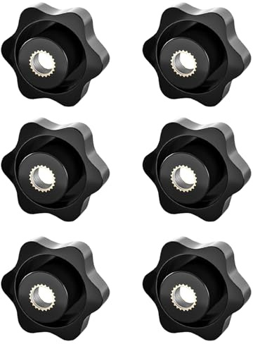 6 tuercas hexagonales, M12, orificio pasante de plástico, tuercas hexagonales con mango de estrella para mecánica, muebles, dispositivos electrónicos (negro)