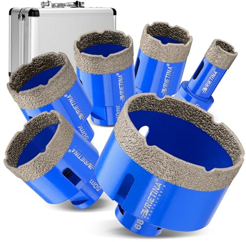 6tlg M14 Diamantbohrer Set 20/35/40/45/50/68mm mit Koffer Fliesenbohrer | für Trockenbohren in Porzellan Granit Fliesen Marmor Feinsteinzeug Glas, Diamant Fliesenbohrer Diamant Lochsäge Glasbohrer