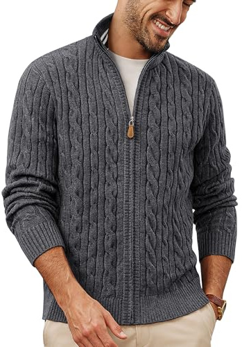 PJ PAUL JONES Strickjacke Herren Stehkragen Cardigan Zopfmuster | mit Reissverschluss, ohne Kapuze, Slim Fit