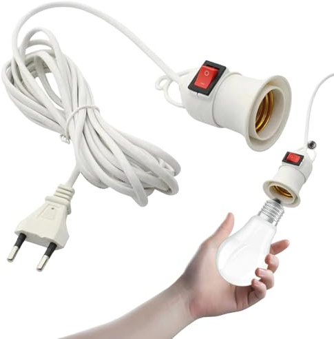 Starnearby Douille E27 avec Cable et Interrupteur, Douille Porte Lampe E27 avec Câble 4 m pour Lampe Haute, Suspension avec Interrupteur et Prise