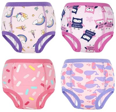FLYISH DIRECT Calzoncillos de Entrenamiento para Niños y Niñas, 4-Pack de Ropa Interior de Entrenamiento Reutilizable, 100% Algodón, 6-Capas Absorbentes Braguitas de Aprendizaje, 4 años