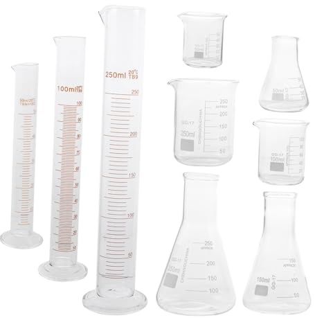 SOLUSTRE 9pcs Glass Laboratory Supplies Set Includes Graduated Beakers and Measuring Cylinders and Accurate Glassware for Chemistry Experiments