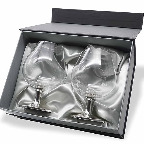 Gala&K | Set de 2 copas de cristal para coñac o brandy | Pierna en plata de ley 925 | Colección GASTRO.