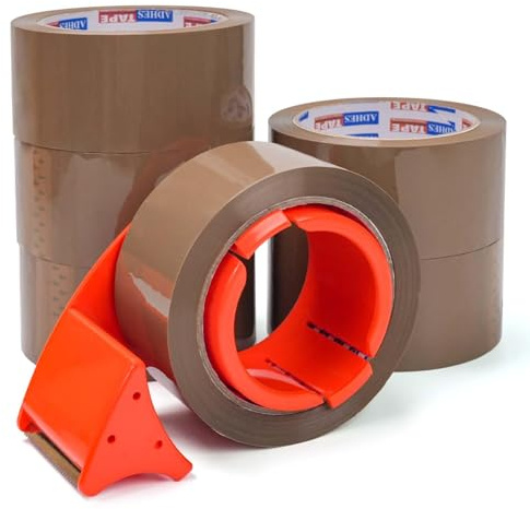 ADHES 6 Rouleaux Ruban D'Emballage Avec Dévidoir, Marron Ruban Adhésif | Déménagement 48MM X 50M Pour L'Emballage, Carton Pour Le Transport Et Le DéPlacement