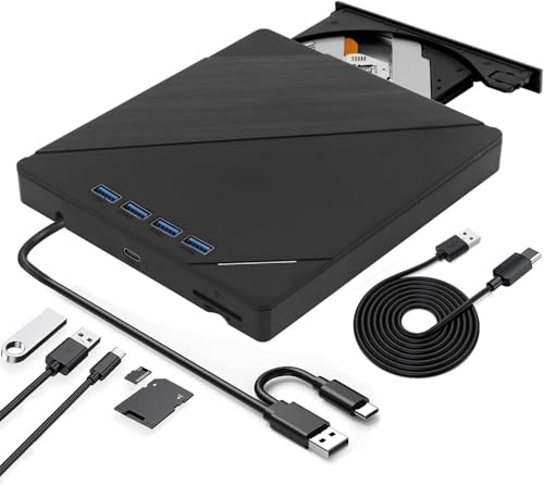 EOKEKE 8 en 1 Lecteur Blu-Ray Externe, Portable Lecteur Blu Ray Externe, Lecteur DVD/BD Graveur Blu Ray avec USB 3.0 Type-C, 3D DVD CD Graveur Optical Bluray Drive pour PC Windows 11 10 8 7