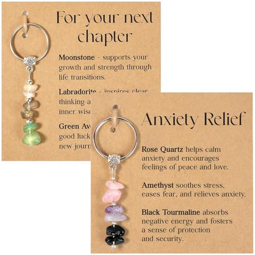 Lot 2 Porte clés Cristal, Forme Goutte, Cadeau Porte bonheur | Lot de 2, cristal naturel pierre de lune, pendentif porte-bonheur, forme goutte, cadeau femme, pour sac et clés
