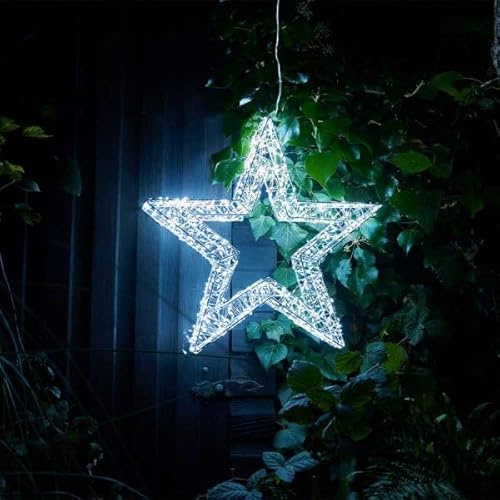 Marco Paul Large 38cm LED Christmas Silver Star Decoration Mainbs Powered with Auto Timer 960 Cool White LEDs Festive Indoor Outdoor Light Up Luxury Xmas Home and Garden Décor