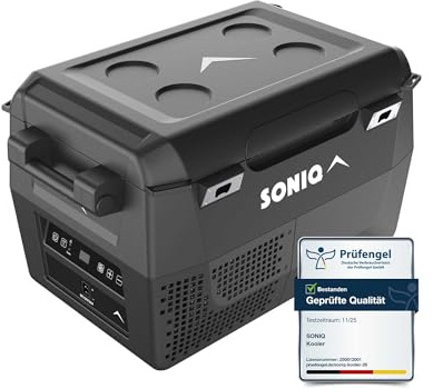 Kompressor Kühlbox 26 Liter - 12/24V elektrische Auto Kühlbox - Gefrierbox bis -20 Grad - Camping Kühlschrank - abnehmbare Griffe, integrierte Flaschenöffner