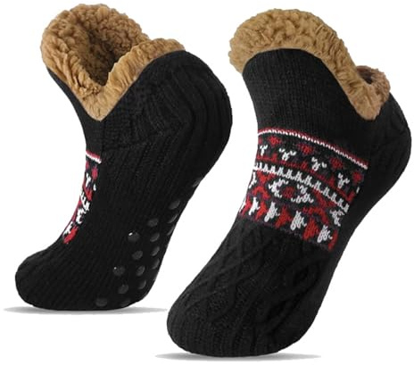 2XK-NOV Chaussettes douillettes - de lit d'hiver Noël - Pour homme et femme thermiques épaisses - Chaussettes chaudes (FR/ES, Alpha/lettres, L, Taille normale, Taille normale, 1, Noir)