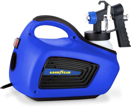 Goodyear - Pistola de Pintura Eléctrica 800W, Turbina para Pintar Paredes, Techos y Muebles, Pistola para Lacar y Barnizar con Vaso de 1L, Boquilla de 1.8mm y Manguera de 1.5m, 32500 RPM