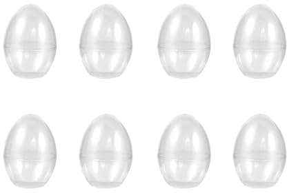 Parliky 8pcs Medium Plastic Easter Candy Boxes, Hollow Flat-Bottom Candy Packaging Eggs 5.1x7.7cm for Party Storage and Biscuit Container