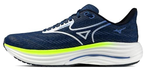 Mizuno Wave Rider 29 Men's Running Shoes, Estate Blue/White/Lightning Yellow
