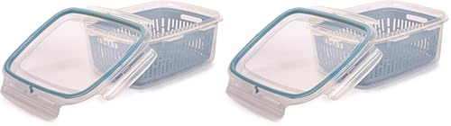 Snips Veggie SnipsLock - Contenitori per Alimenti Rettangolare, Contenitore per Cibi 1,8L, Cestello Rimovibile, 4 Chiusure di Sicurezza e Guarnizione Salva Freschezza 22.5x17.7x9 Azzurro Made in Italy