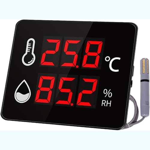 Misuratore Di Umidità Della Temperatura Digitale, Monitor Di Umidità Della Temperatura Da -40-100 ℃ 0-99% RH, Con Sensore Da 3 M, Staffa, Con Display a Grande Schermo a LED, Per Interni/esterni, Indus