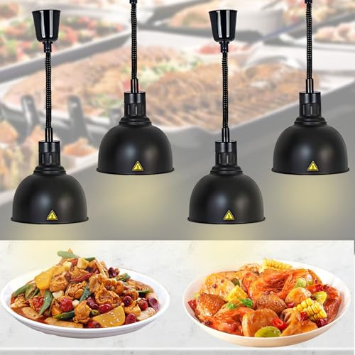 BOVDC Lampe Chauffante Cuisine Professionnelle, 60-180cm Hauteur Réglable | Suspendu Noir Lampe Chauffante Alimentaire Restaurant, Buffet, 19cm/25 cm Diamètre Lampe Chauffe Plat Cuisine Restaurant