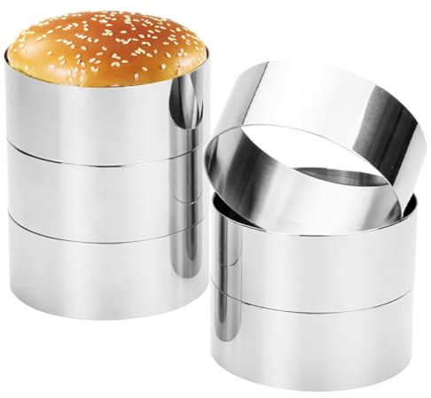 Juego de 6 anillos para hamburguesas con un diámetro de 10,2 cm, anillos de postre sin costuras y anillos de alimentos, anillo de acero inoxidable para tartas de 4 cm de alto, anillos de acero
