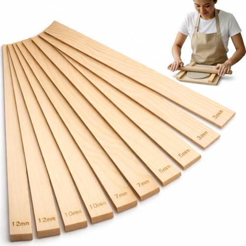 10pcs Clay Tools, Clay Rolling Pin Guides, Pottery Rolling Guide Pine Wood 10 Pieces, Assorted Thickness Set for Clay Crafting, Includes 3mm 5mm 7mm 10mm 12mm Thickness Guides