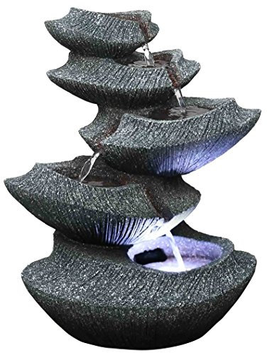Modern Stone Tiers 14 Fountain w/LED Light: Small Indoor/Outdoor Water Feature for Tabletops, Entryways, Gardens & Patios. Hand-Crafted Design. HF-B16-14LT