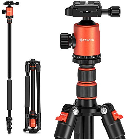GEEKOTO Kamera Stativ 200cm, DSLR Camera Tripod Aluminum Reisestativ mit Einbeinstativ und 360° Panorama Kugelkopf, 1/4 Schnellwechselplatte und Stativtasche für Spiegelreflexkamera bis zu 8kg Orange