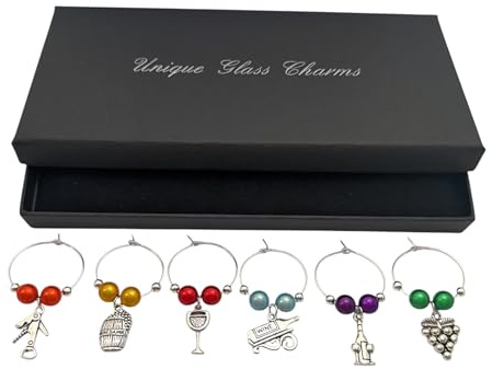 Libby's Market Place I Love Wine Themed Wine Glass Charms with Gift Box
