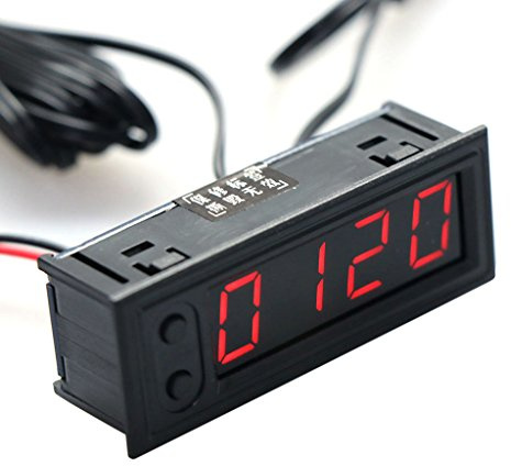 Cuigu - Reloj de coche multifunción 3 en 1, alta precisión, temperatura interior y exterior, batería, control de voltaje, voltímetro del panel, 12 V