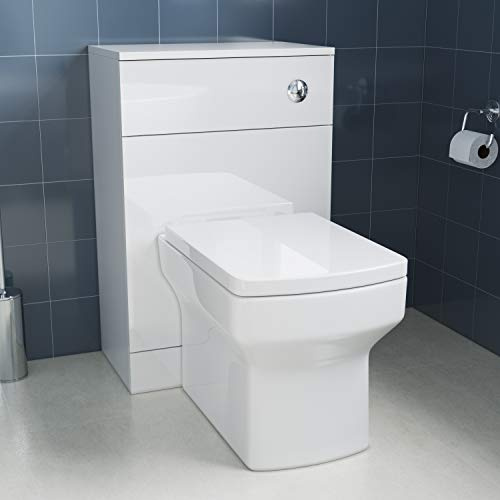 ELEGANT High Gloss White 2 Pieces Ceramic Toilet Suits 300mm | Square Shaped Close Coupled Toilet + Concealed Cistern WC Unit Bathroom Furniture