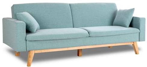 Don Descanso, Sofá Cama 3 plazas Reine, Tapizado en Tela, Sistema Apertura de Libro o Clic-clac, Medida sofá: 206x73x80cm, Medida Cama: 180x100cm, Incluye 2 Cojines, Verde