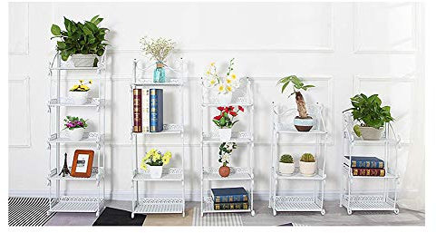 GUOCU Mehrschichtiges Eisenregal,Pflanzenregal Blumenregal Gartenregal Metall Blumenbank Pflanzentreppe Garten Balkon für Küche/Wohnzimmer/Bad 4 Tier Weiß Einheitsgröße