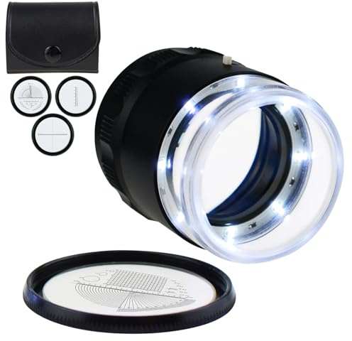 10 x Juwelierlupe, beleuchtete Lupe, tragbare Taschenleselupe mit 25 mm mit LED-fokussierter Augenlupe für Edelsteine, Münzen, austauschbare Absehenskala (4 Skalen)