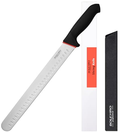 BOLEXINO 12 Inch Carving Slicing Knife, Sharp Premium Ham Slicer knife, Great for Slicing Roasts, Meats, Fruits and Vegetables (12 carving knife)