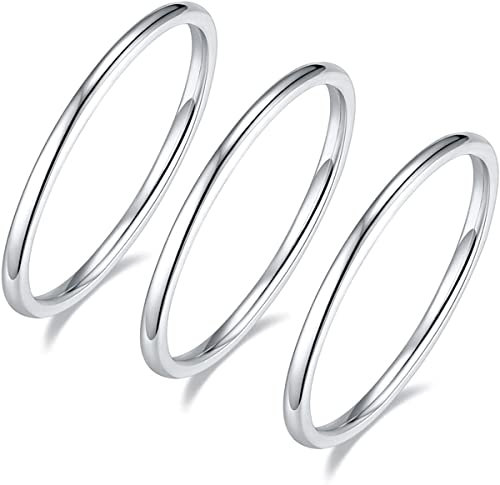 Zakk Ring Damen Herren Vorsteckring Schmal Edelstahl Rosegold Gold Silber Poliert Schlicht Knöchelringe 3 Stücke Ringe Set 1.5mm (Silber,57 (18.1))