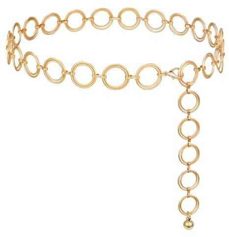 WERFORU Damen Gürtel Mode Taillengürtel O-Ring Kettengürtel Verstellbare Taillenkette Hüftkette für Kleider Gold