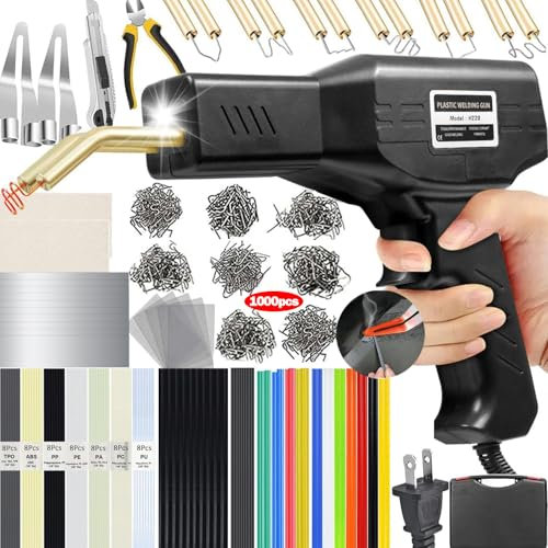 Saldatrice per plastica da 150 W, kit 2 in 1 per saldatura in plastica, 800 pezzi, kit di riparazione per plastica con 56 aste di saldatura in plastica e 6 tipi di graffette, per la maggior parte dei