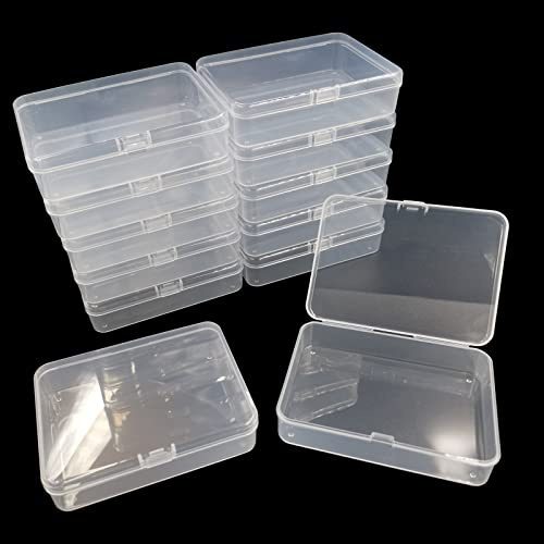 DUGYIRS 12 Stück Aufbewahrungsbox Plastik Transparent mit Deckel zum Klappen,Rechteckiger Kunststoff Aufbewahrung Behälter Box für Perlen und Schmuck, kleine Gegenstände,Einstufung