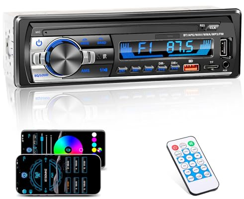 Single DIN Car Stereo Bluetooth, Car Radio Audio with Handsfree & App Control, 4X50W Support FM/USB/AUX/MP3/EQ, 7 Color LED | No CD/DVD Player