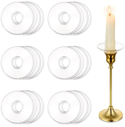 Hewory Bobeches in vetro per candelieri, 24 pezzi in vetro per candele antigoccia, portacandele in vetro per candele affusolate, candele da chiesa, decorazione per la casa, rotondi, trasparenti